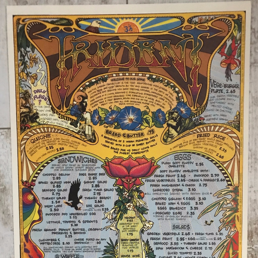 Vintage TRIDENT Restaurant MENU SF Pop Art 1970s